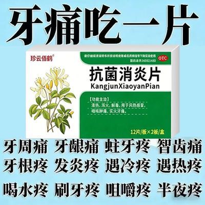 珍云佰鹤 抗菌消炎片 12片*2板/盒 牙痛药消肿止痛消炎药止牙痛药经常牙痛牙神经痛冷热疼痛牙龈肿痛优惠商品图片