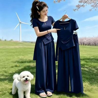 2026夏季新款女小个子短袖套装女韩版气质显瘦垂感阔腿裤百搭休闲优惠商品图片