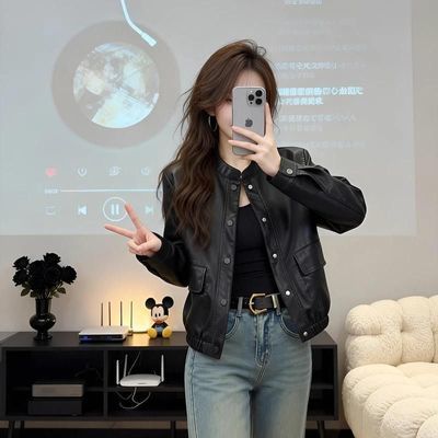 女士皮衣短款2026春秋韩版宽松显瘦小外套气质休闲机车大码皮夹克