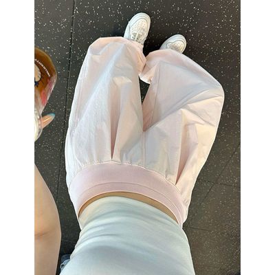 粉色透气速干裤运动裤女夏季薄款2026新款宽松显瘦高腰休闲阔腿裤