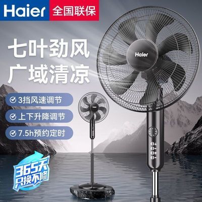 【海尔】电风扇家用轻音节能落地扇摇头电扇新款立式工业定时宿舍风扇