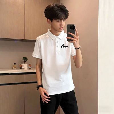 POLO衫痞帅高端商务风美式高街潮牌轻奢设计感简约印花短袖t恤男优惠商品图片