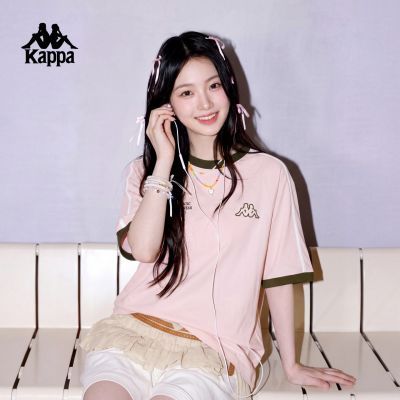 【Kappa】卡帕背靠背撞色条纹短袖2026新款情侣t恤圆领运动纯棉上衣女