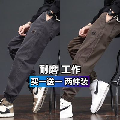 工地干活裤子男士2026秋季高端复古宽松大码束脚哈伦运动工装裤男