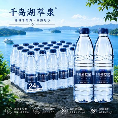千岛湖萃泉天然弱碱性水520ML*24瓶整箱优惠商品图片