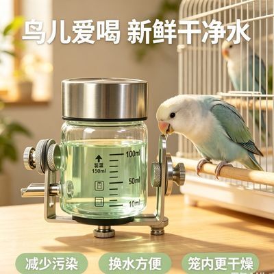 磁吸新款鹦鹉宠物玻璃饮水器保温箱鸟用撞针不锈钢水壶
