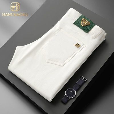 高端男士轻奢九分牛仔裤 2026 春夏三防白色弹力商务修身小脚裤潮优惠商品图片