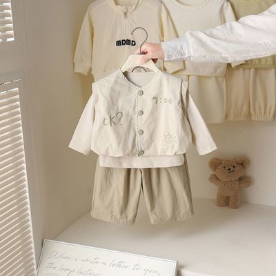 男童套装秋装2026新款男宝宝马甲打底衫裤子秋季婴幼儿衣服三件套优惠商品图片