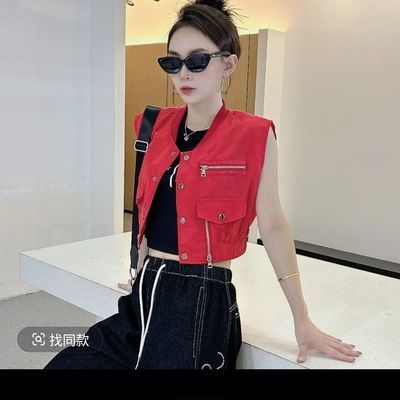 (2)9599重工美式拉链拼接砍袖马甲