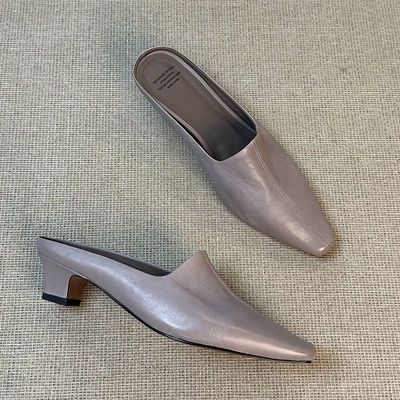 5CM法式复古中跟包头半拖鞋女粗跟通勤外穿穆勒凉拖鞋单鞋爆款