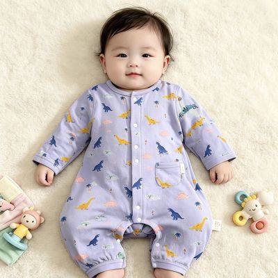 日单婴儿春秋软糯空气棉两用连体衣宝宝新生儿爬服哈衣连体衣睡衣