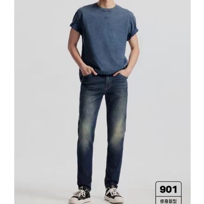 【杰】撤柜正品901修身牛仔裤男弹力复古磨白休闲牛仔裤F16 Q6-6