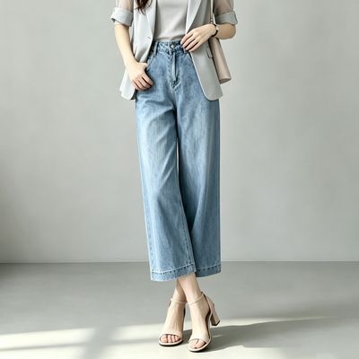 九分夏季薄款直筒2026新款宽松高腰显瘦百搭裤子垂感小个子牛仔裤优惠商品图片