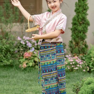 儿童日常傣族少数民族服装女童夏装国风儿童节舞蹈服幼儿园演出服
