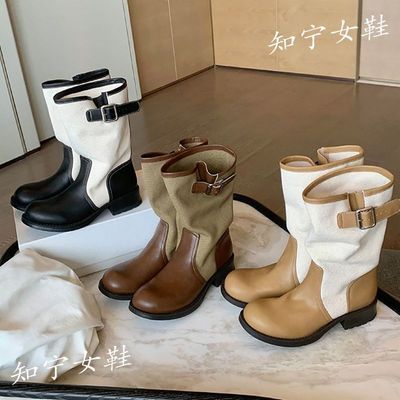 马丁靴女厚底堆堆靴子女增高黑色新款2026短靴优惠商品图片