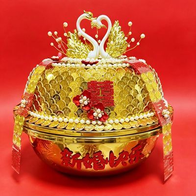 《成品发出》纯手工制作喜盆 福字币工艺盆 新娘陪嫁 喜盆