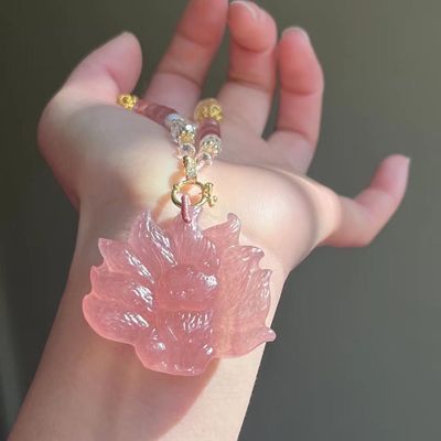 天然草莓九尾狐晶石狐狸狐牌吊坠超好水晶桃花水晶项链女款优惠商品图片
