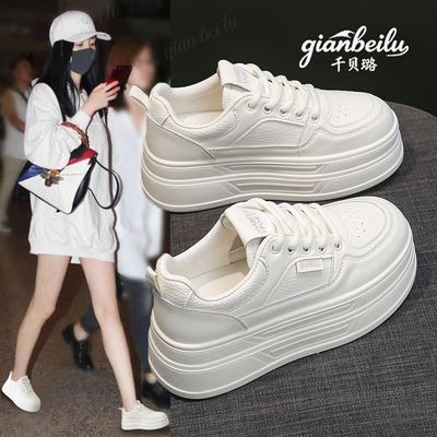 千贝璐【百搭厚底小白鞋】女春秋软皮庆百年小白鞋增高6厘米女鞋