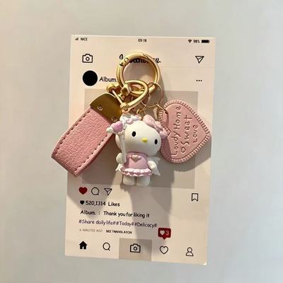 HelloKitty挂件天使汽车钥匙扣创意可爱包包挂件卡通小羊皮扣礼物