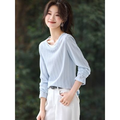 【MOHO&MO】沫晗依美【假两件圆领正肩肌理感长袖】26秋清新感百搭