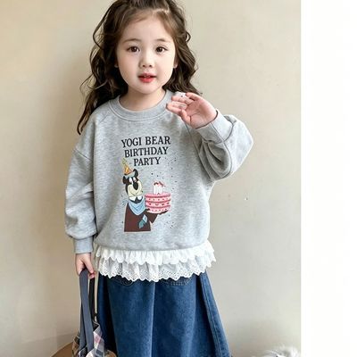 女童蕾丝卫衣韩版百搭春秋新款儿童长袖圆领中小童休闲洋气上衣优惠商品图片