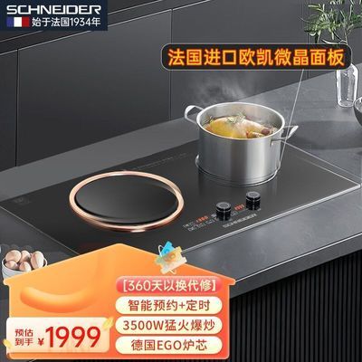 法国SCHNEIDER电磁炉凹面双灶台式嵌入智能电陶炉家用大功率爆炒