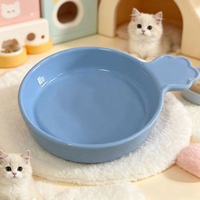 平底锅宠物陶瓷碗猫咪狗狗喝水食盆高颜值安全无异味餐碟猫粮碗