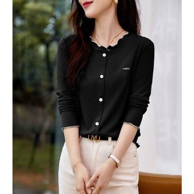 【XWI】欣未【木耳边设计简约打底衫】2026秋百搭洋气显瘦休闲女式T恤