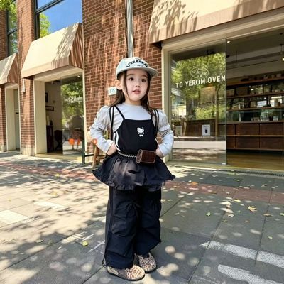 女宝宝童装2026新款女童初秋长袖打底衫女孩荷叶边吊带休闲裤子潮【15天内发货】优惠商品图片