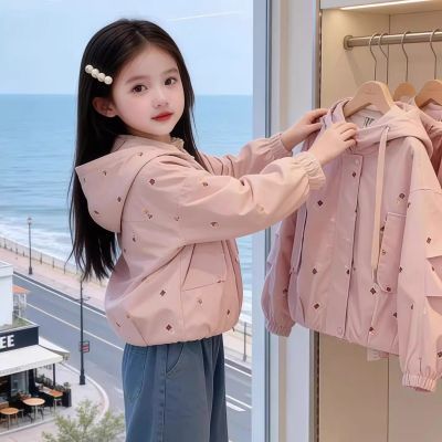 女童韩版粉色连帽外套2026新款洋气百搭卡通印花夹克时尚女童外套
