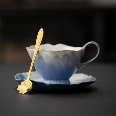 窑变花瓣咖啡杯碟套装高颜值ins拿铁家用下午茶杯轻奢陶瓷伴手礼优惠商品图片