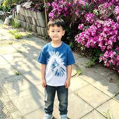 夏季新款手工古法植物扎染特色男童T恤棉夏装半袖
