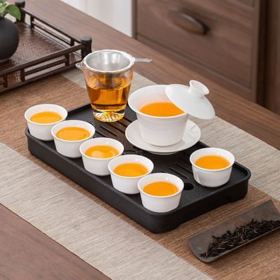 羊脂玉白瓷功夫茶具套装家用轻奢高档盖碗茶杯高端大气上档次一体