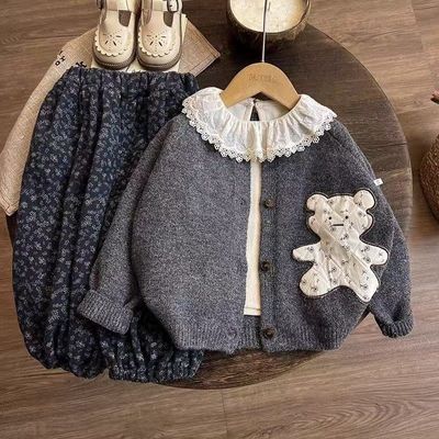 女童2026套装新款儿童童装毛衣秋季开衫宝宝碎花洋气三件套【9月23日发完】优惠商品图片