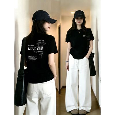 新品女士t恤短袖遮肚子圆领正肩短袖女修身显瘦气质上衣夏季简约