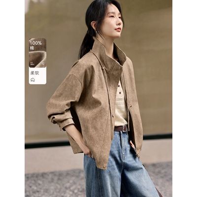 【XWI】欣未【都市悠闲周末】2026秋时髦通勤立领晕染休闲仿牛仔外套