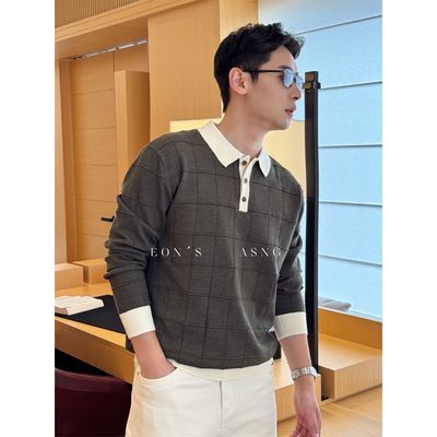 EON'SASNG「方格提花肌理」复古轻奢风男士氛围感百搭针织POLO衫【10天内发货】