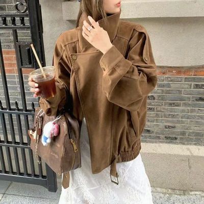 2026秋冬新款美拉德机车服夹克外套女小个子复古机车麂皮绒上衣优惠商品图片