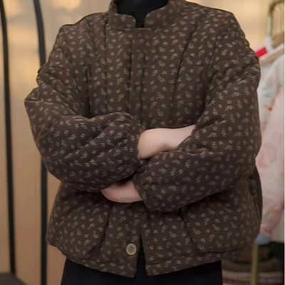 棉衣女装女士加绒毛领碎花棉服百搭女保暖上衣休闲外套