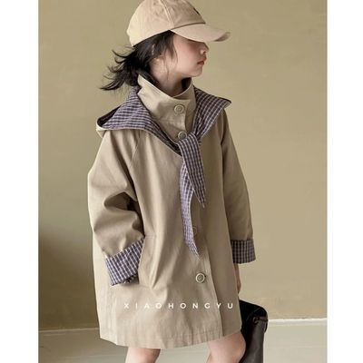 女童外套秋季新款中大童卡其色连帽风衣女孩时尚女大童洋气春秋装优惠商品图片