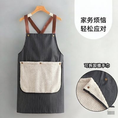 新款餐饮可擦手交叉围裙家用厨房防污围腰防油透气做饭工作服毛巾