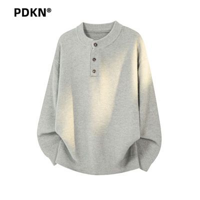 PDKN美式复古亨利领针织绒感毛衣男2026秋季新款宽松舒适打底衫男【15天内发货】优惠商品图片