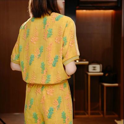 金色麦芒-夏季遮阳舒适百搭减龄优雅轻奢气质上衣+裤子两件套套装