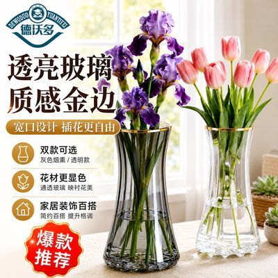 德沃多透明玻璃花瓶客厅水培富贵竹插花北欧简约轻奢家居装饰摆件