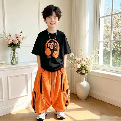 男童套装2026夏装新款洋气痞帅潮酷炸街运动中大儿童短袖两件套潮