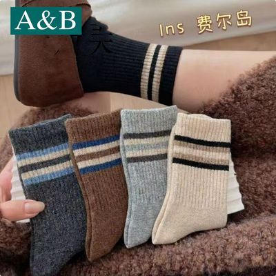 AB新疆棉袜子民族秋冬中筒日系复古防臭ins学生潮流显瘦百搭长袜