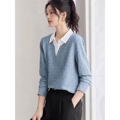 【MOHO&MO】沫晗依美【质感拼接T】26秋新休闲撞色假两件肌理长袖衬衫