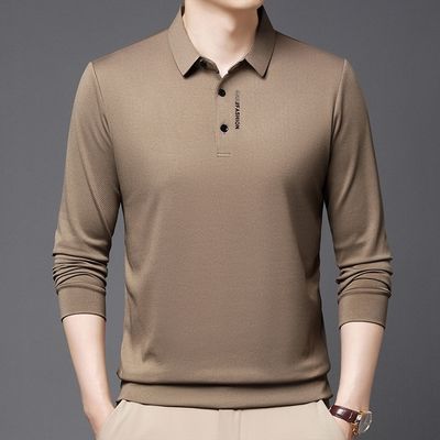 春秋新款翻领长袖T恤男士休闲POLO衫时尚纯属无痕上衣打底爸爸装