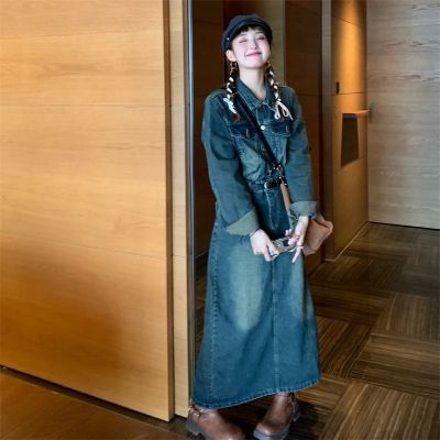 大码做旧水洗韩版复古港风气质百搭收腰宽松牛仔连衣裙优惠商品图片