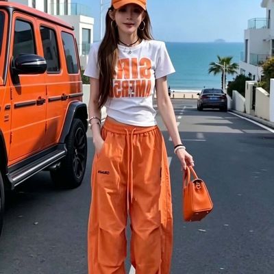 两件套女夏新款时尚印花上衣休闲穿搭一整套T恤显瘦阔腿裤子套装优惠商品图片